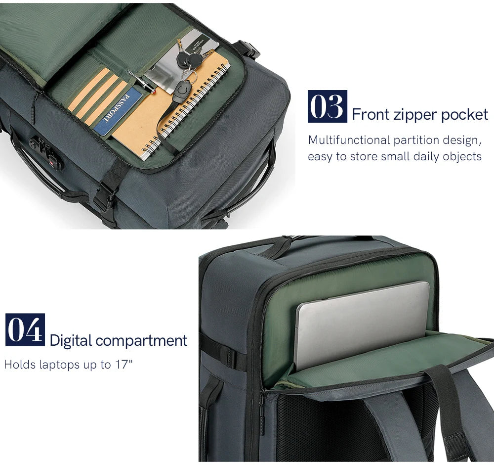 SAC À DOS VOYAGE EXTENSIBLE 45L – MULTIFONCTION, USB & ANTI-EAU