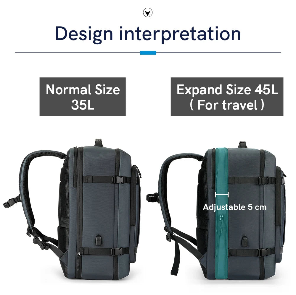 SAC À DOS VOYAGE EXTENSIBLE 45L – MULTIFONCTION, USB & ANTI-EAU